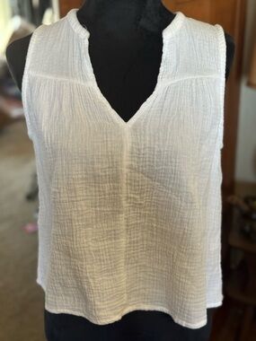 Joie White Gauze V-Neck Sleeveless Tank